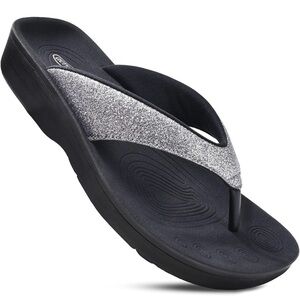 Women's Sparkle Thong Sandal - Silver/Black
